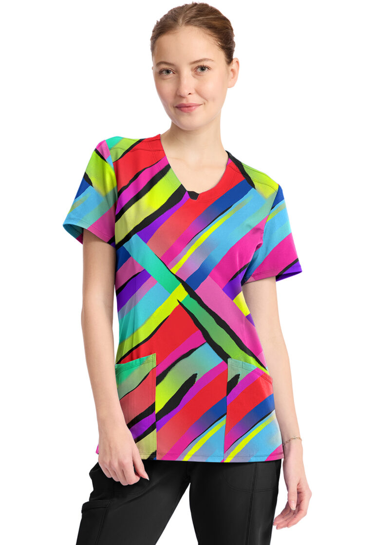 Round Print Neck Top