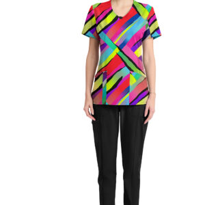 Round Print Neck Top