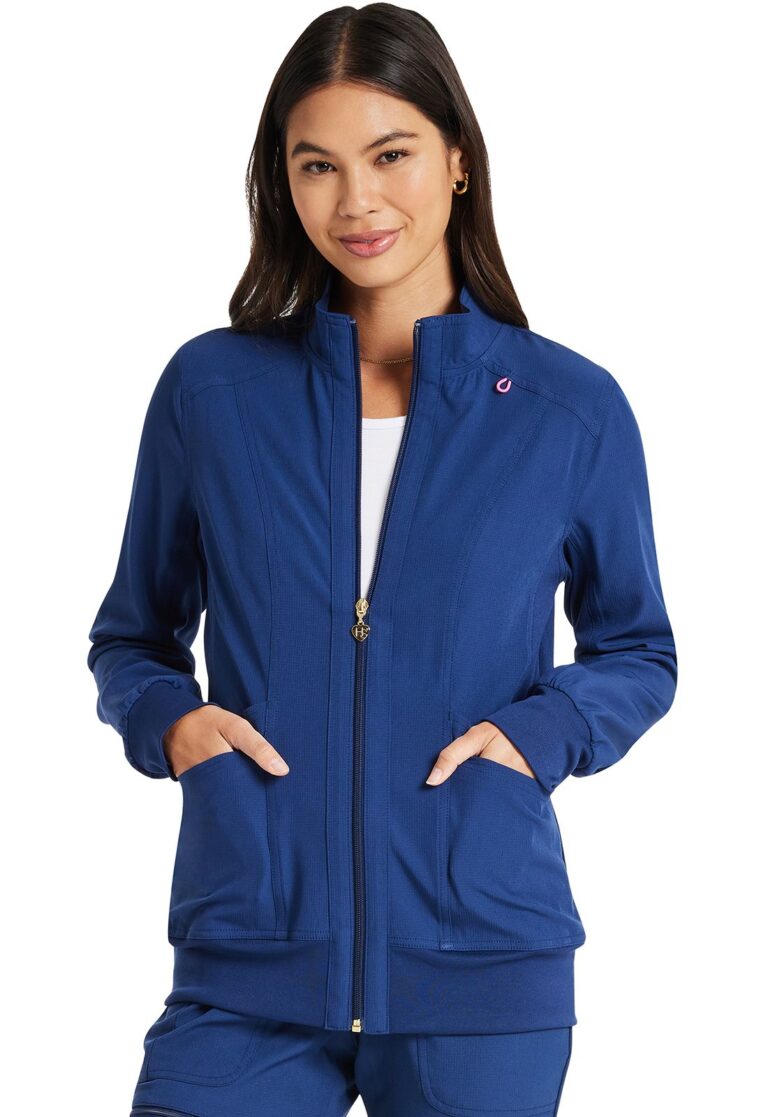 HeartSoul Break on Through Women's 4-Pocket Rib Knit Zip Front Scrub Jacket