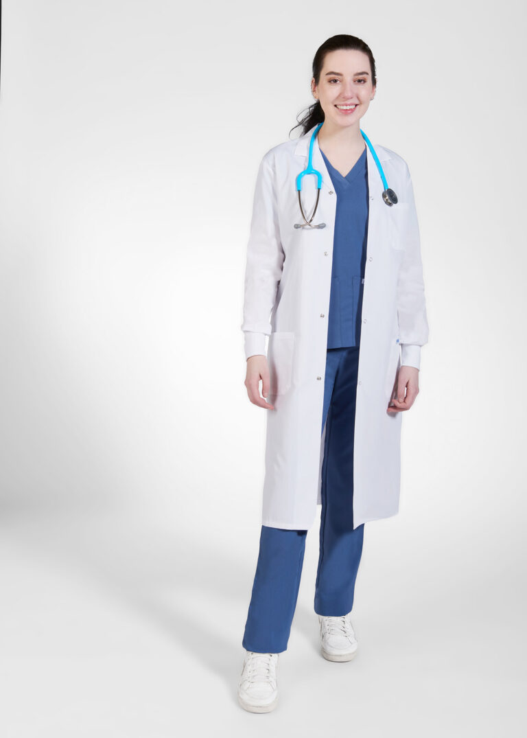 Full Length Unisex Snap Lab Coat with Knitted Cuffs