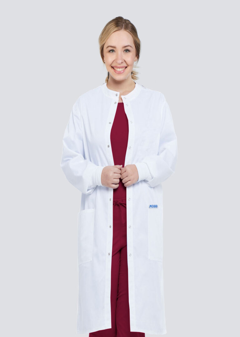 Full Length Unisex Snap Lab Coat with Knitted Cuffs